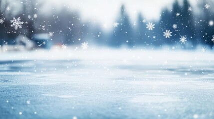 Snowflakes gently swirling over a frozen lake, peaceful winter day