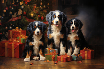 Bernese Mountain Dog Christmas card 