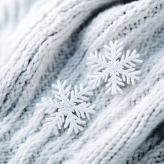 Snowflakes landing on a woolen scarf, soft textures in winter chill