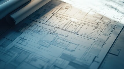 Architectural blueprints showcasing sustainable building practices and energy-efficient materials.