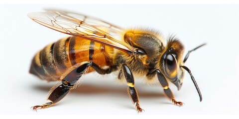 Detailed view of a realistic honeybee cutout highlighting its anatomy and texture
