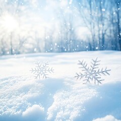 Fototapeta premium Snowflakes swirling over a snow-covered field, peaceful winter scene