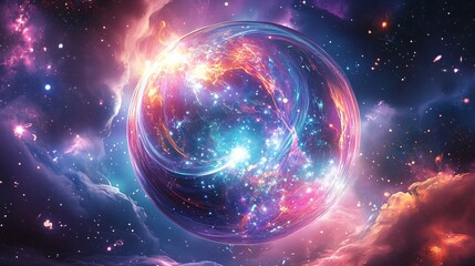 Vibrant Cosmic Sphere With Energy Swirls 