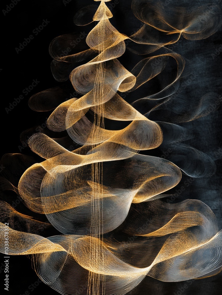 Poster beautiful golden and silver lines gracefully intertwine to create a stunning silhouette of a christm