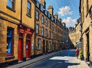 City Architecture. Oil paint. Printable pattern for wall decorations