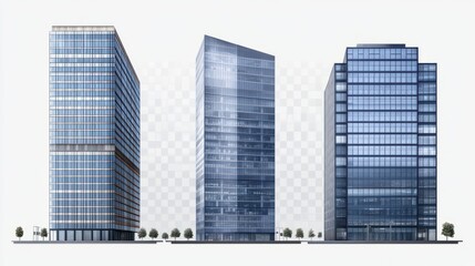 Obraz premium Set of Tall office building realistic image isolated on transparent background