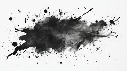 Fototapeta premium Artistic black watercolor stain with dynamic splashes and soft washes on textured paper.