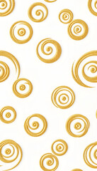 Abstract seamless pattern with golden glittering acrylic paint round spiral circles on white background isolated with white highlights, png