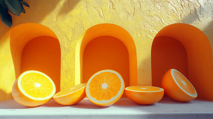 Minimalist orange background texture with oranges for design and text