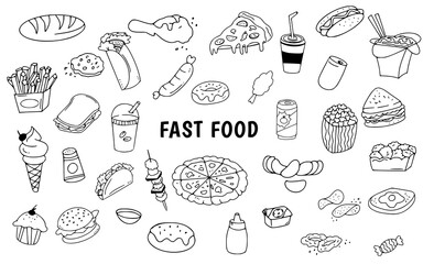 fast food line art doodle decoration element clipart vector illustration