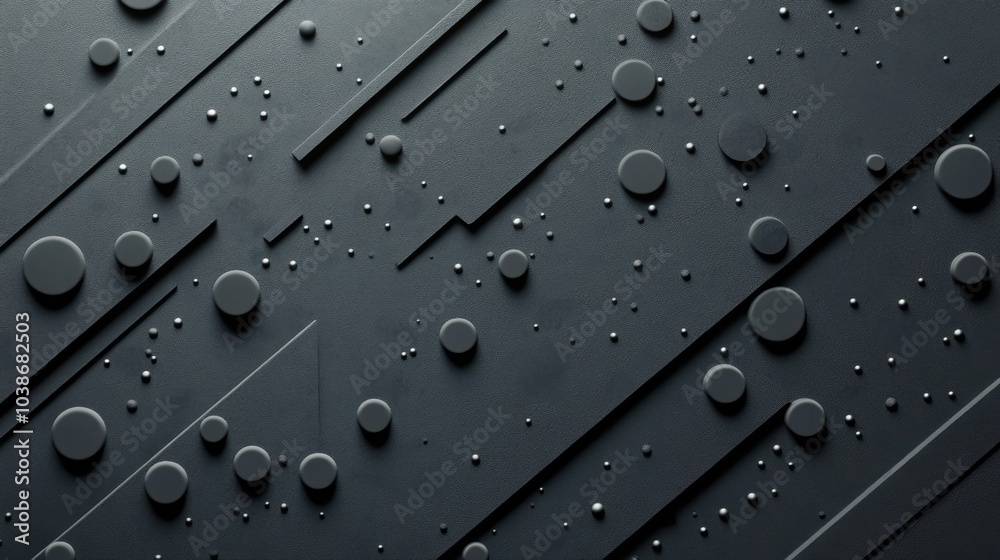 Poster An abstract composition displays variously sized circles arranged diagonally across a grid of lines, creating a captivating geometric pattern. Generative AI