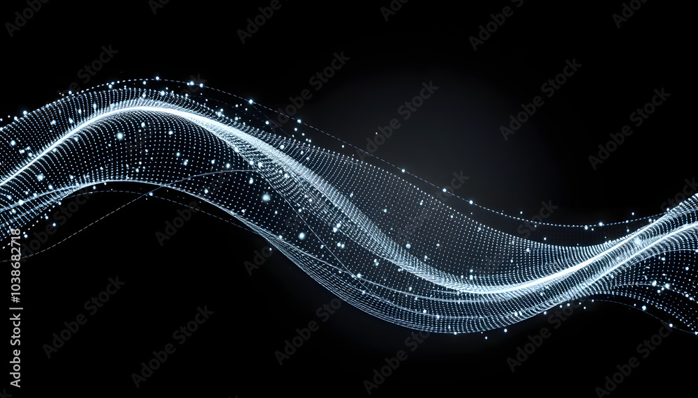 Wall mural data technology illustration. abstract futuristic background. wave with connecting dots and lines on