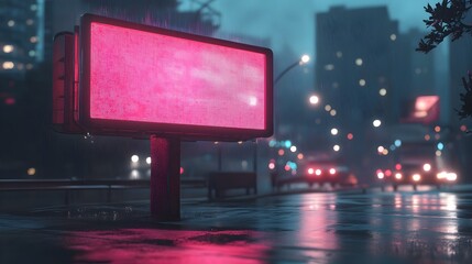 Futuristic 3D Digital Billboard with Glowing Holograms and Vibrant Abstract Shapes in Nighttime City Landscape