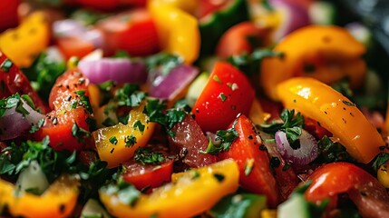 A vibrant assortment of colorful edible flowers and fresh vegetables arranged beautifully on a dark surface