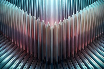 Fototapeta premium Modern Metal Sculpture Striking Geometric Patterns Vibrant Colors Dynamic Light Reflection