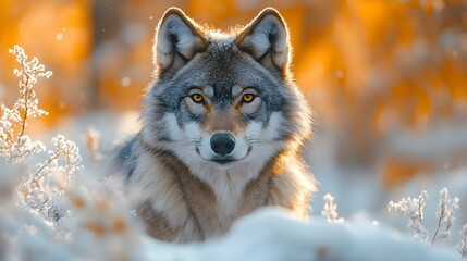 Obraz premium Wolf Portrait in Snowy Forest