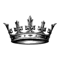 Royal Crown with Detailed Ornamentation in Black and White Outline Line Art Drawing Style