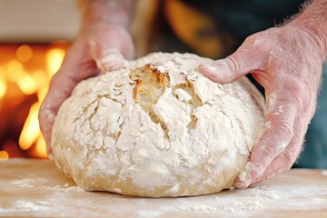 Fototapeta premium Hands Kneading Dough for Freshly Baked Bread