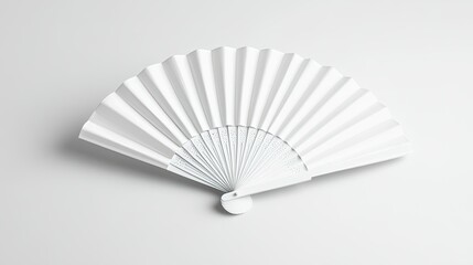 Clean and simple mockup of a white folding hand fan, fully opened and laid flat against a white background.