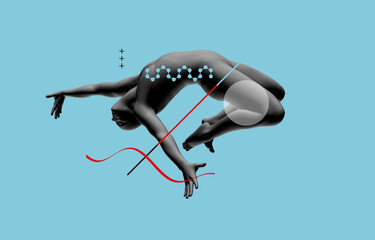 Jumping man. Man in zero gravity. Guy is flying or falling in the air. 3D vector illustration.