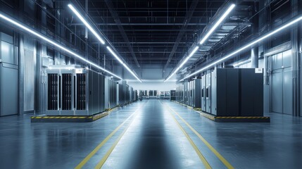 Solid-state battery manufacturing facility producing advanced energy storage units for future cars.