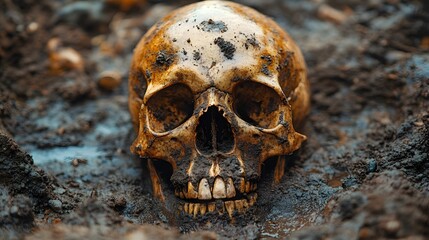 Human Skull in Mud