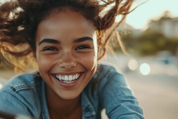 Joyful Young Girl Smiling Outdoors