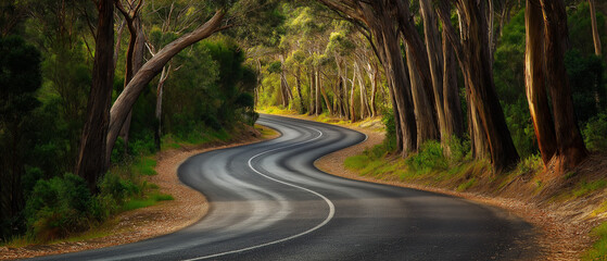 Fototapeta premium AI generator image of tree tunnel, road running through tree tunnel,Tunnel Trees, Footpath through National Park at Sunrise