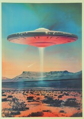 Mysterious UFO Descending Desert Landscape Night Sky Cosmic Event