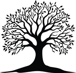 Obraz premium Tree of Life tribal black vector on white background.