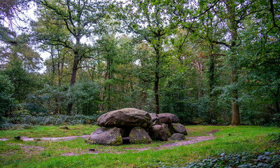 Neolithic monument in the forest in Drenthe, Netherlands
