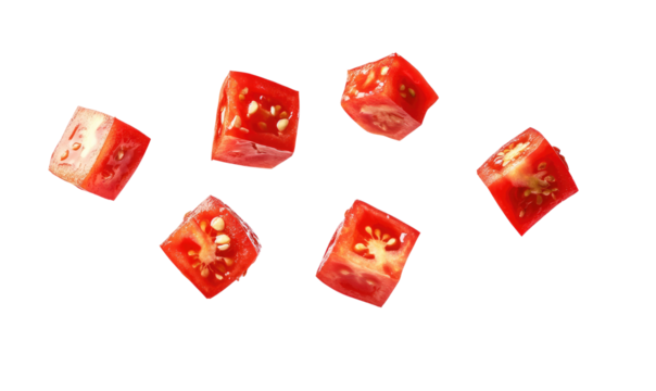 diced tomatoes on transparent background