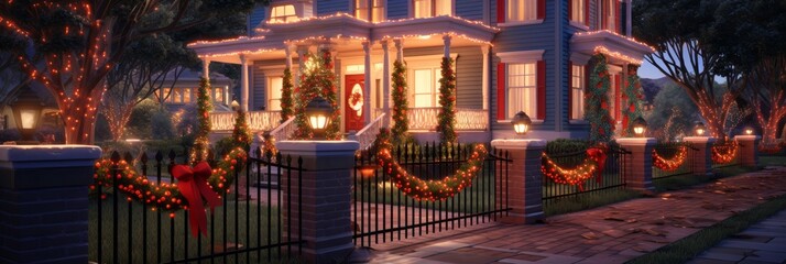 Fototapeta premium Create harmonious holiday lights with simple lines in pale blue for your tree and yard decor