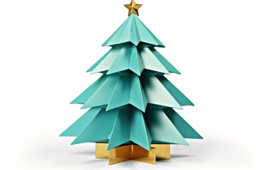 Fototapeta premium Minimalist turquoise christmas tree on a hill, designed with simple geometric shapes, no decor.