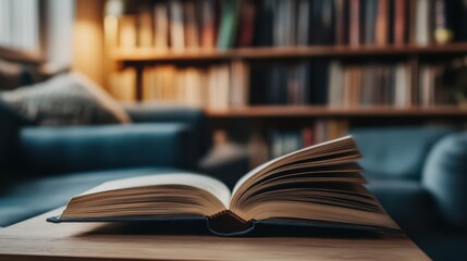Open Book on Table in Cozy Reading Space