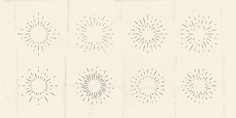 Light rays isolated on white background. Vintage hipster light rays. Starburst elements for logo, label, badge. Vector illustration