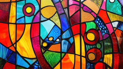 Vibrant tile glass design with bright hues and abstract patterns, perfect for a decorative window display.