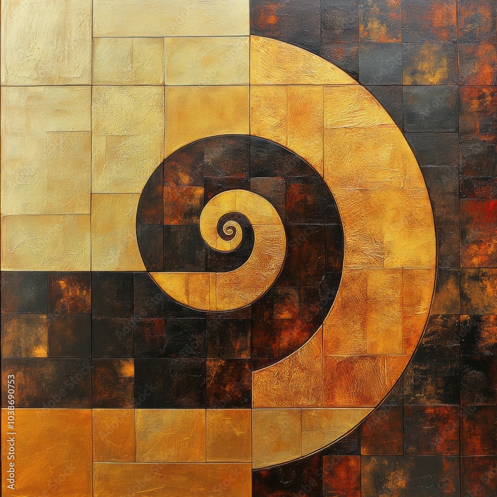 Aufkleber an abstract pattern features a golden spiral intertwining with squares and rectangles, showcasing ri