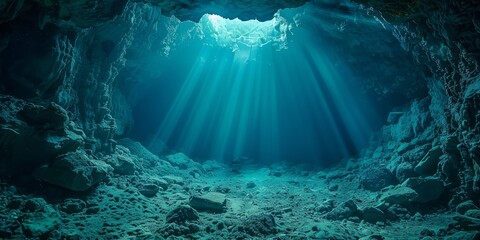 Obraz premium Sunlight Beams Through Underwater Cave