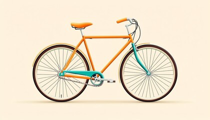 Stylish orange-blue bicycle on a pale background, perfect for promoting active lifestyle and green transport solutions.