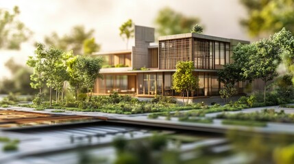 Close-up of sustainable green building plans, highlighting eco-friendly materials and construction methods.