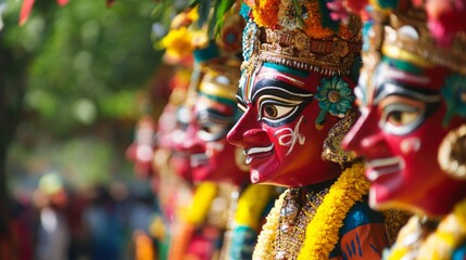 Fototapeta premium A vibrant cultural festival with traditional costumes and performances, Cultural artifacts and festive decorations set up for cultural celebration, Classic photo of