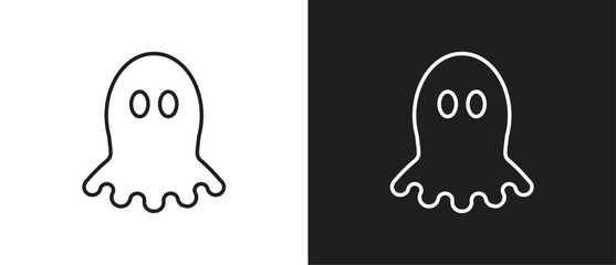 Icon of cute ghost characters with outlined style, Cartoon style ghost icon. Halloween ghost icon, October party scary clipart, Ghost vector illustration in black and white background. Editable stroke