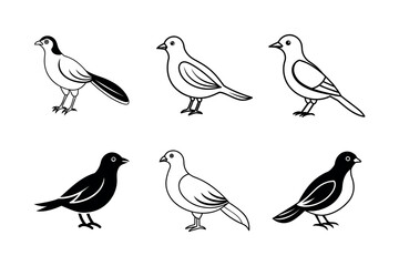 Set of Birds silhouette. Vector art illustration. Isolated on white background.