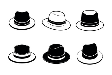 Set of Gentleman Hat Icon silhouette. Vector illustration.