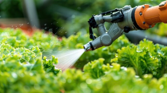 Robotic Arm Watering Lettuce in a Greenhouse