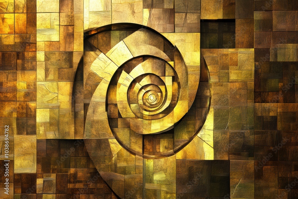 Fototapete a striking golden spiral weaves through various squares and rectangles, forming a captivating abstra