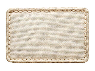 Rectangular fabric label featuring a stitched border, suitable for branding or garment labeling. It offers a minimalist, eco-friendly look. Isolated on transparent background, png.