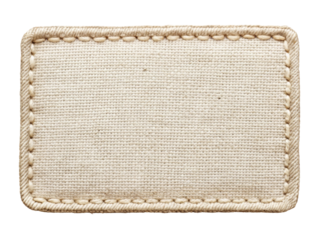 Rectangular fabric label featuring a stitched border, suitable for branding or garment labeling. It offers a minimalist, eco-friendly look. Isolated on transparent background, png.