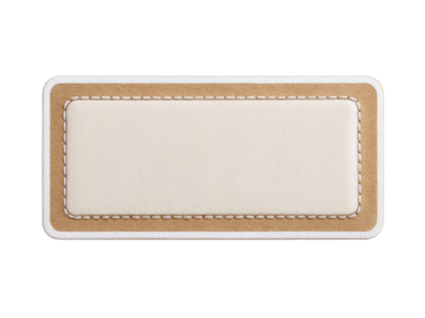 Horizontal white label with visible stitching, ideal for garment branding or packaging. It has a classic and simple appearance. Isolated on transparent background, png.